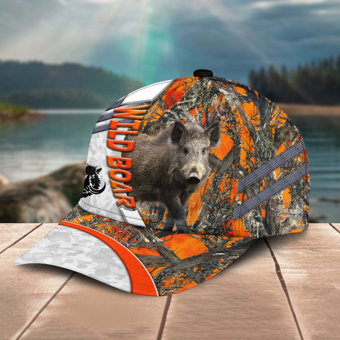Novacare Wild Boar Hunting Customized Name Orange Lava Pattern 3D Classic Cap
