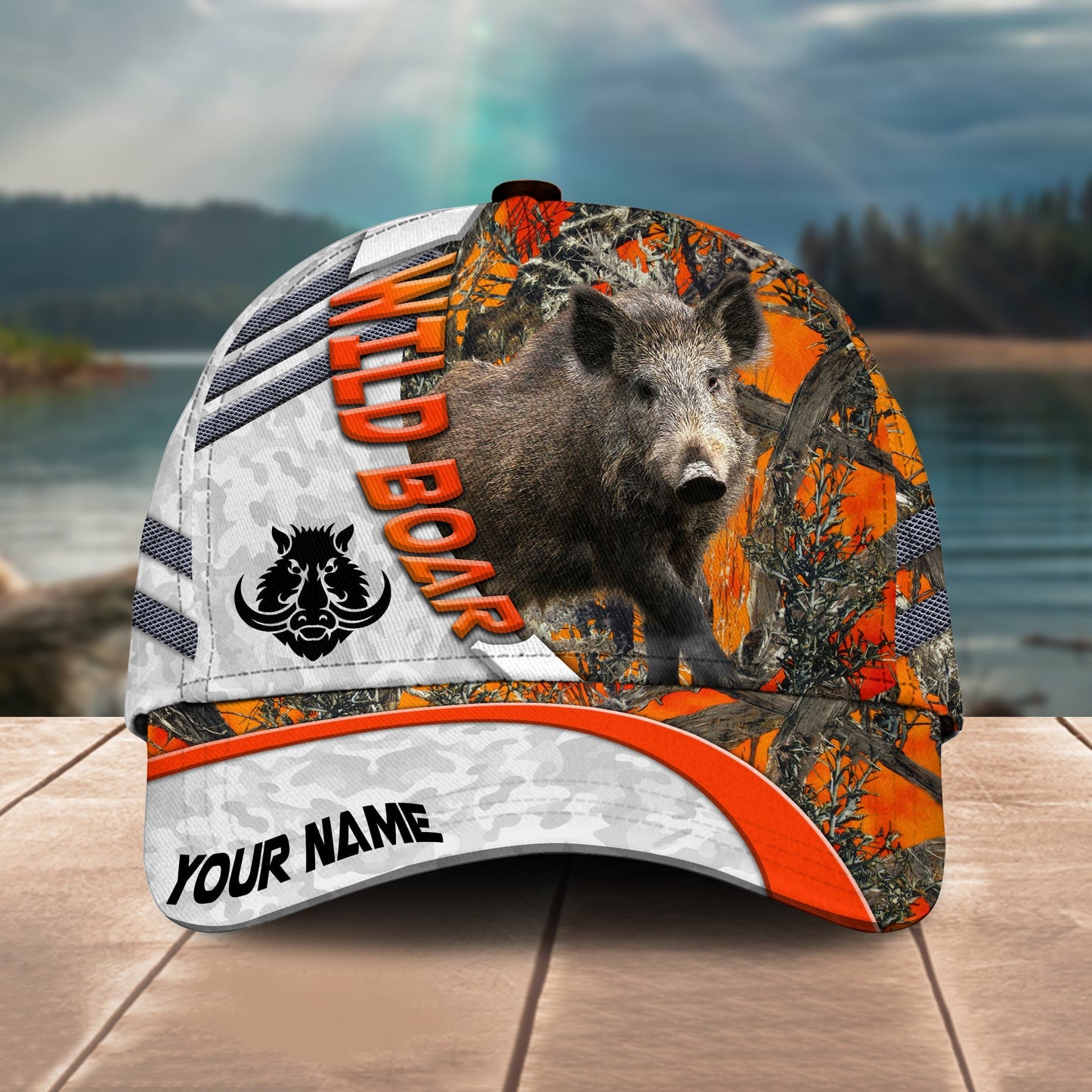 Novacare Hunting Customized Name Orange Lava Pattern 3D Classic Cap
