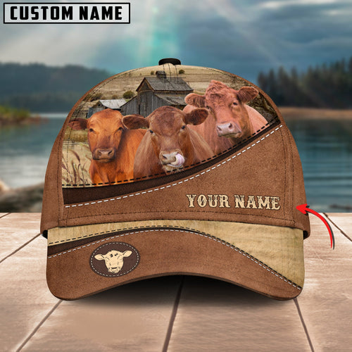 Novacare Red Angus Brown Leather Pattern Customized Name 3D Classic Cap
