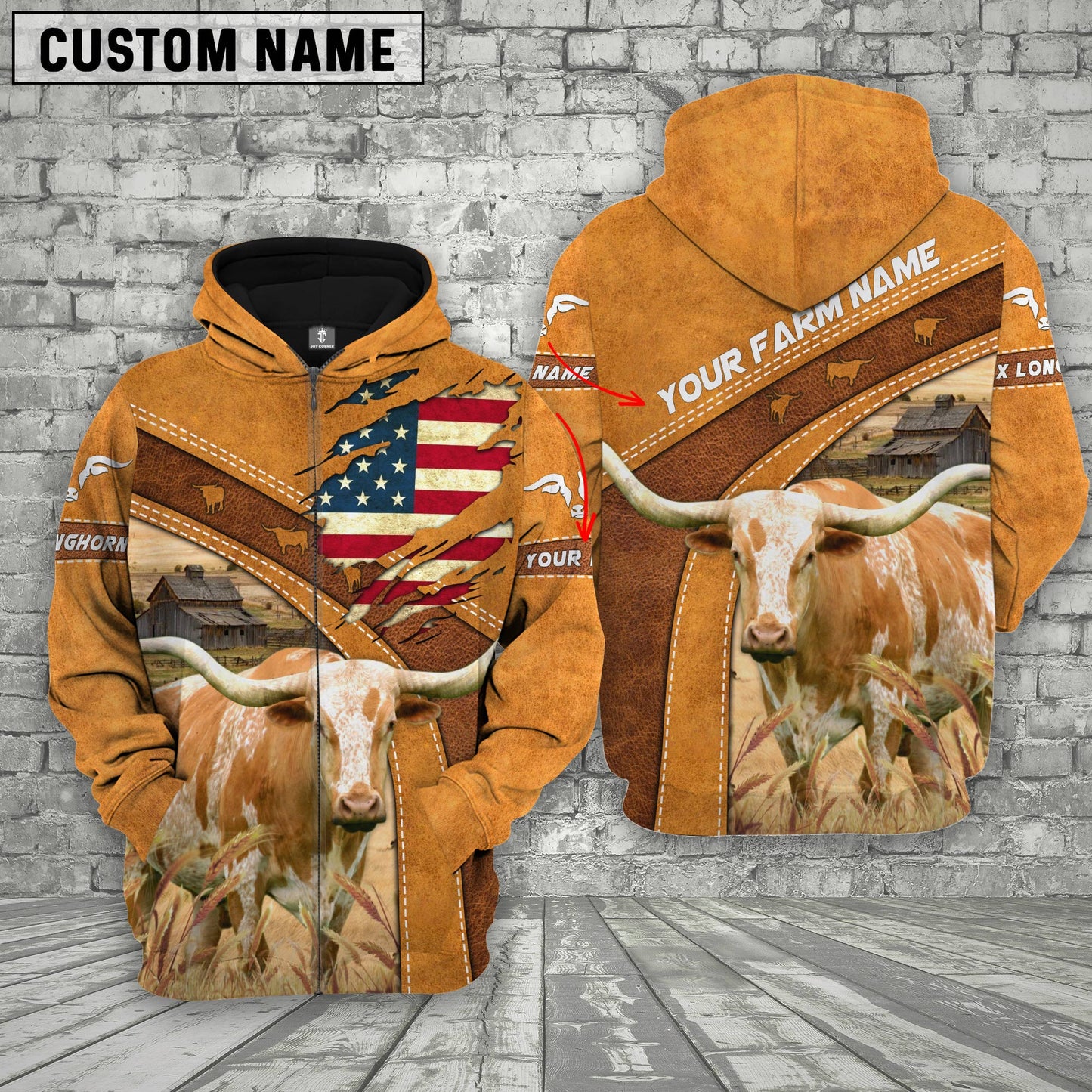 Novacare Personalized Name 3D Texas Longhorn Flag Hoodie