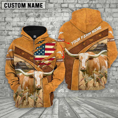 Novacare Personalized Name 3D Texas Longhorn Flag Hoodie