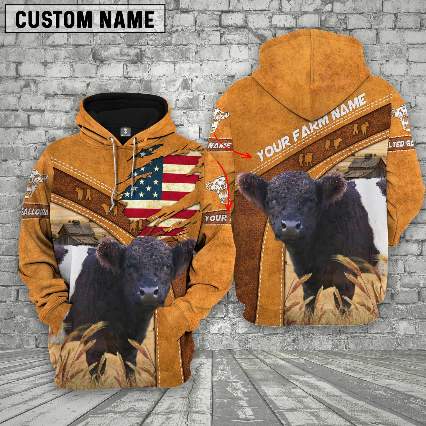 Novacare Personalized Name 3D Belted Galloway Flag Hoodie
