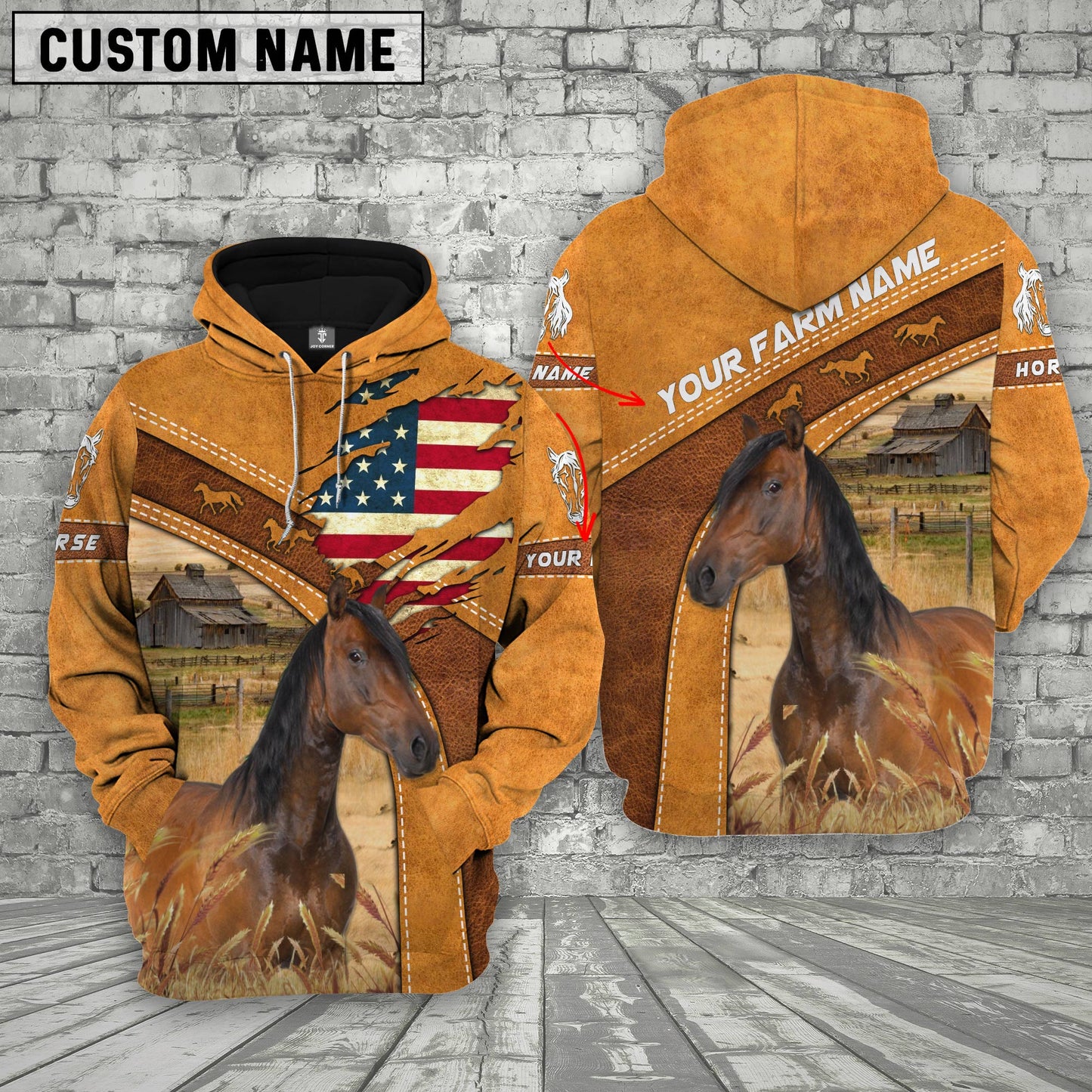 Novacare Personalized Name 3D Horse Flag Hoodie