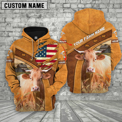 Novacare Personalized Name 3D Gelbvieh Flag Hoodie