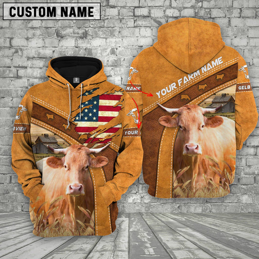Novacare Personalized Name 3D Gelbvieh Flag Hoodie
