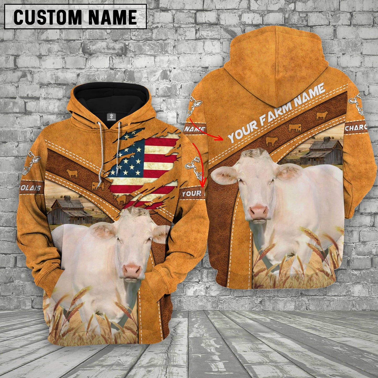 Novacare Personalized Name 3D Charolais Flag Hoodie