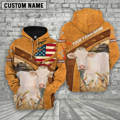 Novacare Personalized Name 3D Charolais Flag Hoodie