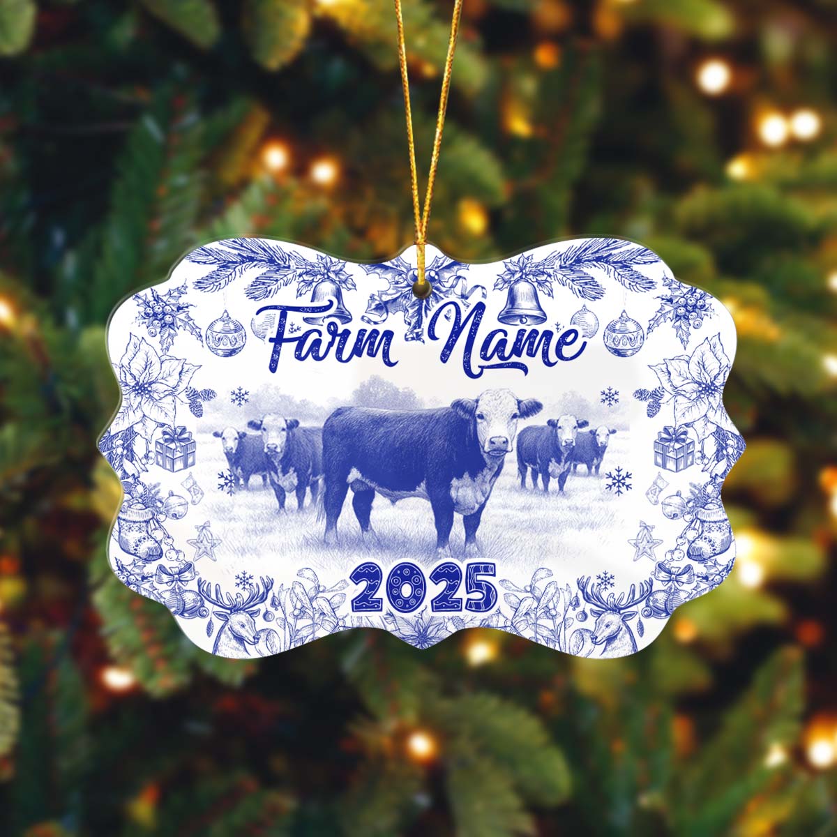 Novoracare Hereford Lovers Christmas Gift Toile De Jouy Custom Shape Acrylic Ornament 2025