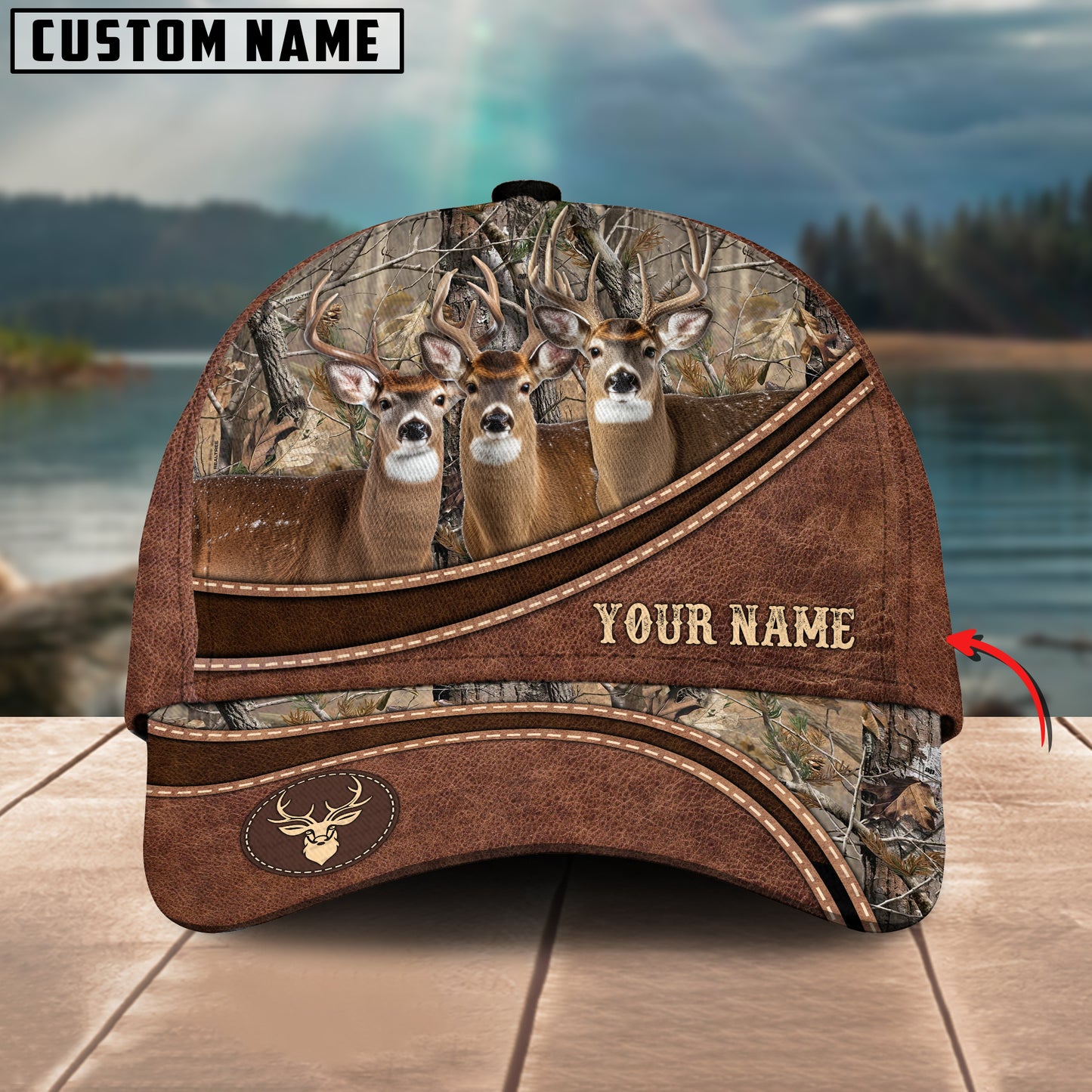 Novacare Hunting Cap Personalized Name Brown Leather Pattern 3D Classic Cap
