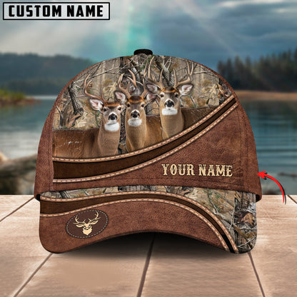 Novacare Hunting Cap Personalized Name Brown Leather Pattern 3D Classic Cap