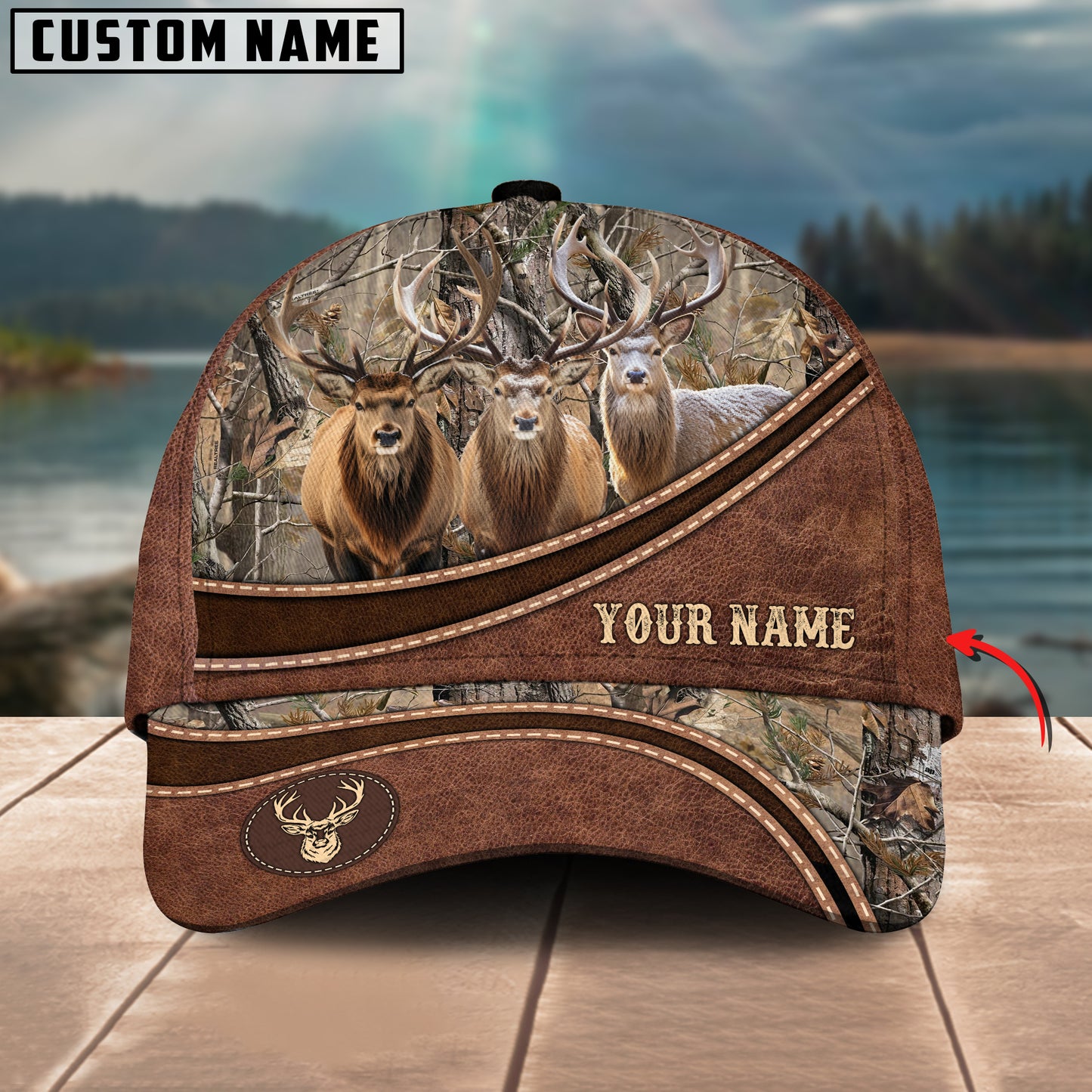 Novacare Hunting Cap Personalized Name Brown Leather Pattern 3D Classic Cap