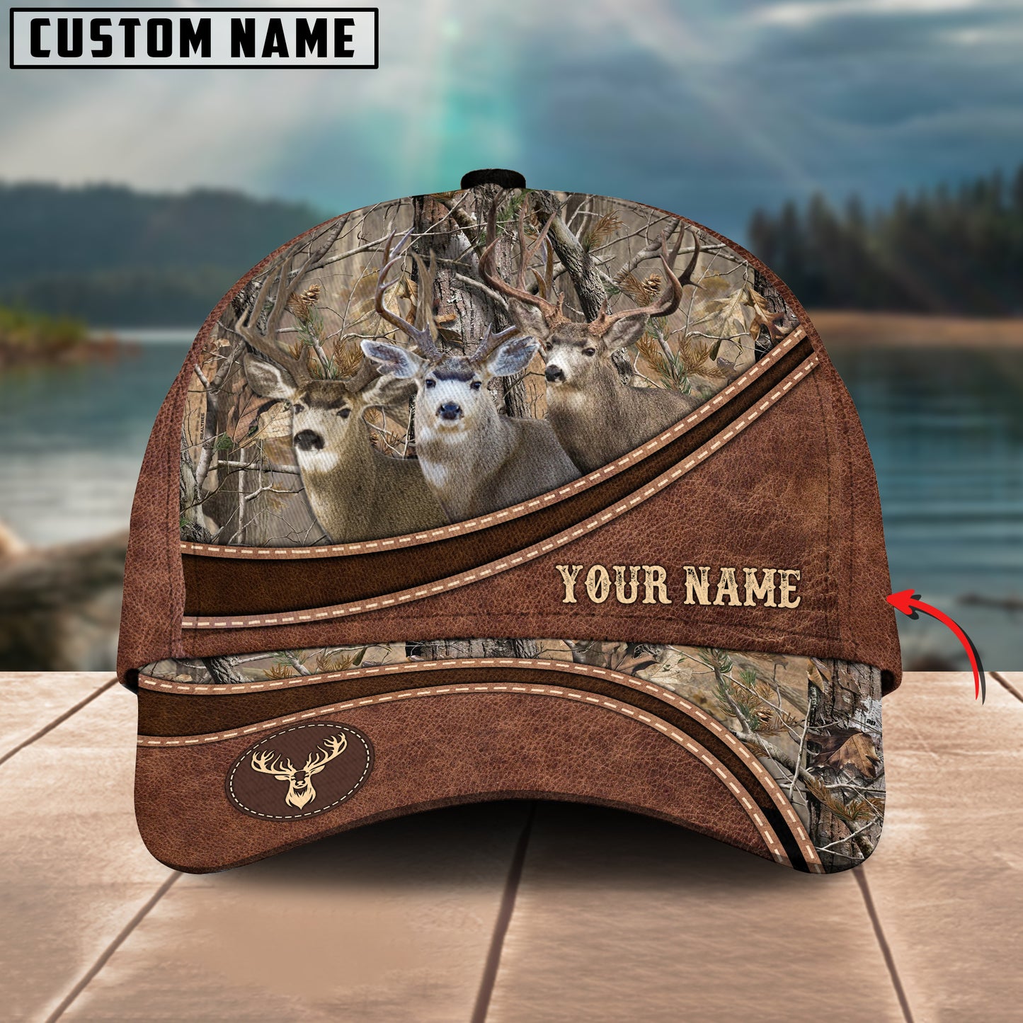Novacare Hunting Cap Personalized Name Brown Leather Pattern 3D Classic Cap