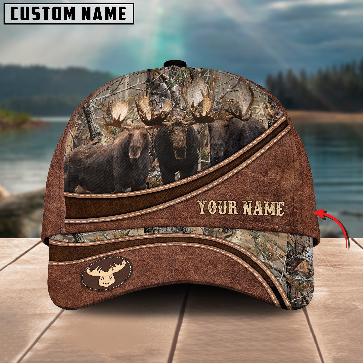 Novacare Hunting Cap Personalized Name Brown Leather Pattern 3D Classic Cap
