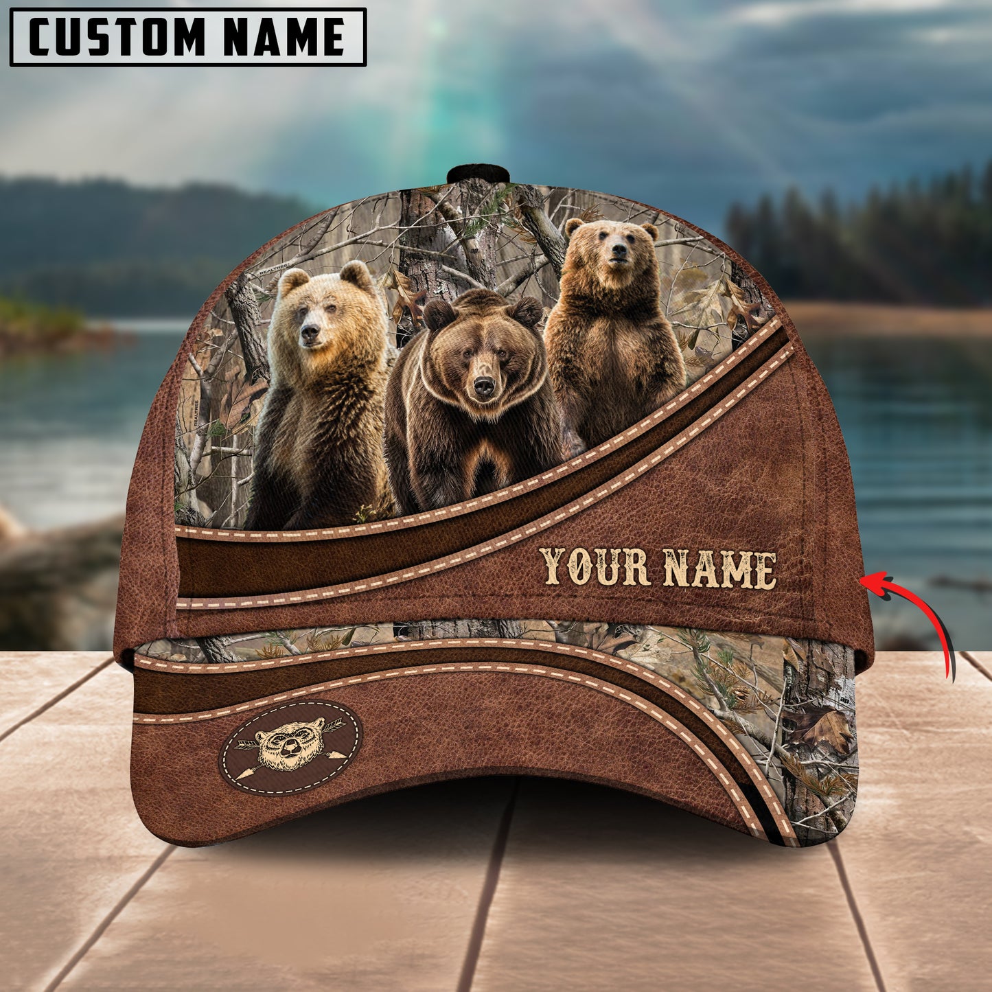 Novacare Hunting Cap Personalized Name Brown Leather Pattern 3D Classic Cap