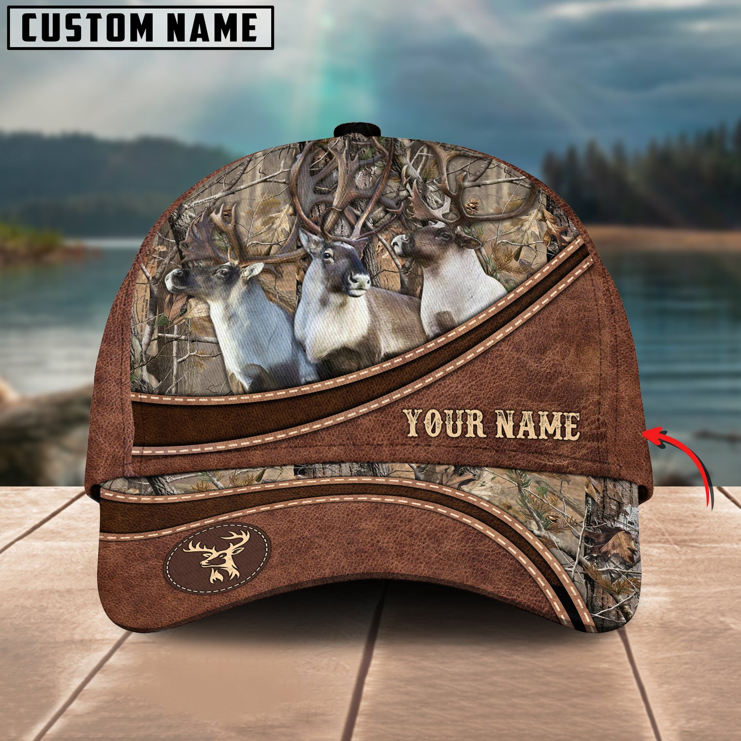 Novacare Hunting Cap Personalized Name Brown Leather Pattern 3D Classic Cap