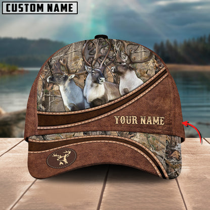Novacare Hunting Cap Personalized Name Brown Leather Pattern 3D Classic Cap
