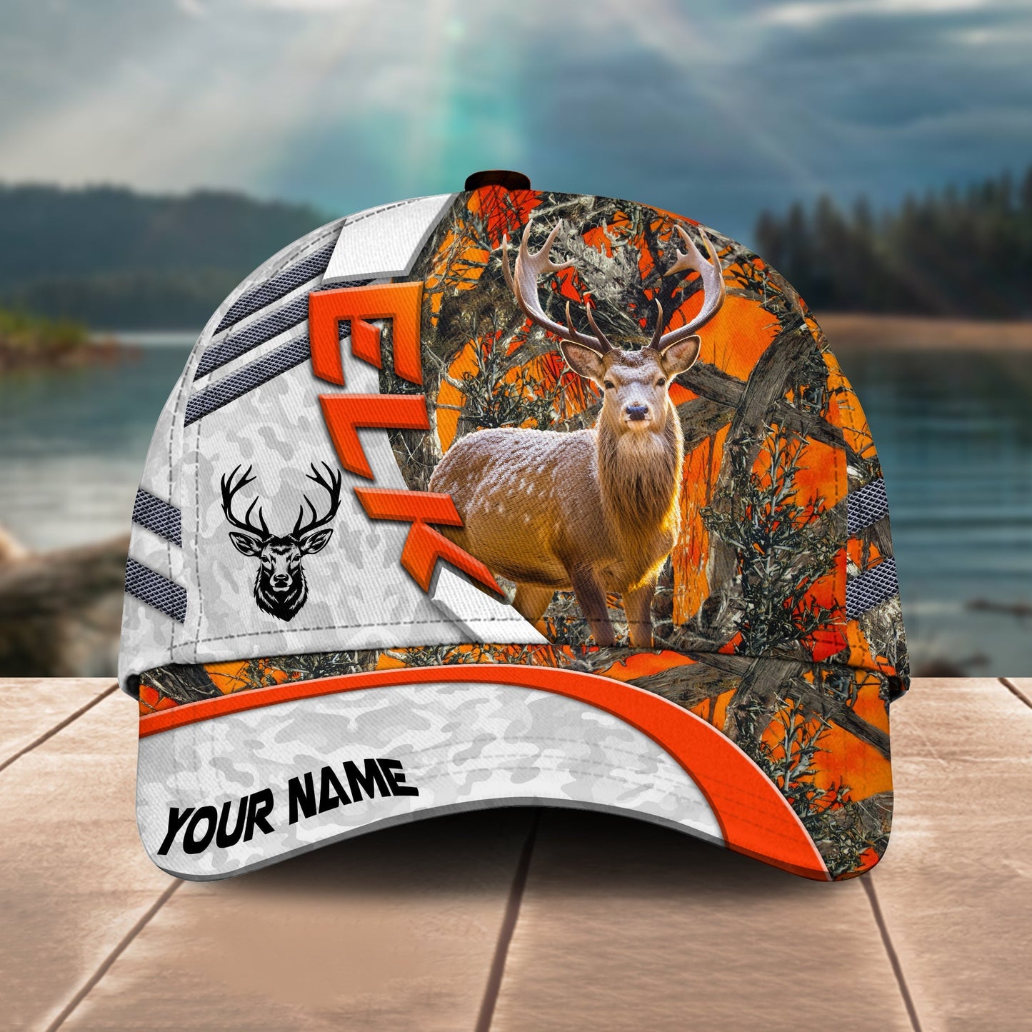 Novacare Elk Deer Hunting Customized Name Orange Lava Pattern 3D Classic Cap