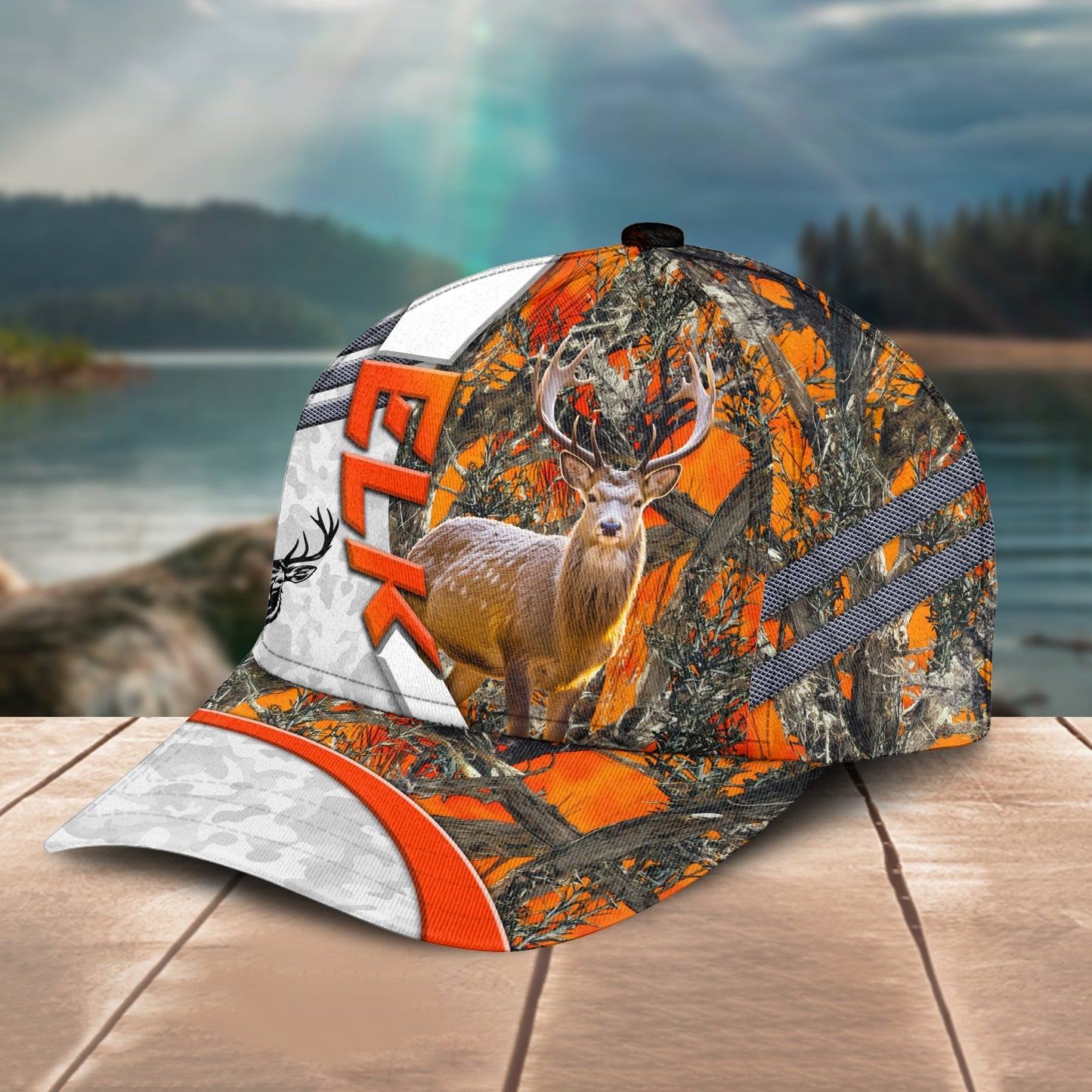 Novacare Elk Deer Hunting Customized Name Orange Lava Pattern 3D Classic Cap