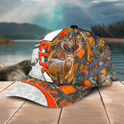 Novacare Elk Deer Hunting Customized Name Orange Lava Pattern 3D Classic Cap