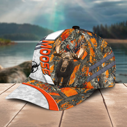 Novacare Moose Deer Hunting Customized Name Orange Lava Pattern 3D Classic Cap