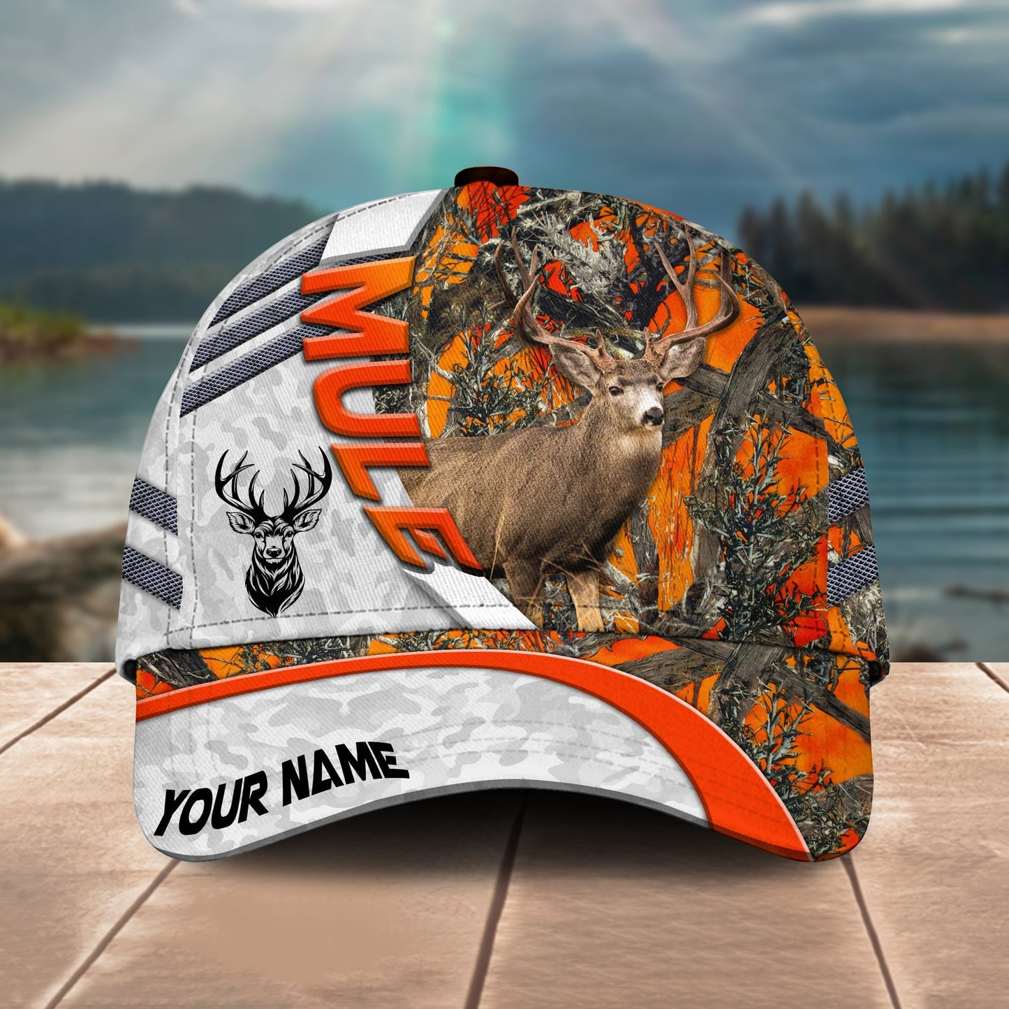 Novacare Mule Deer Hunting Customized Name Orange Lava Pattern 3D Classic Cap