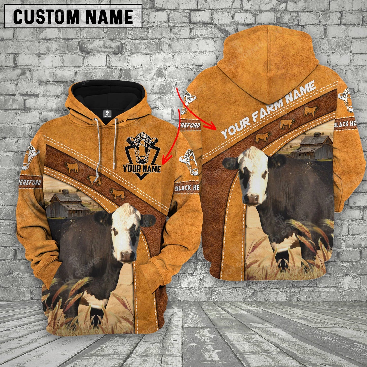 Novacare Black Hereford 3D Customized Name - Farm Name Hoodie
