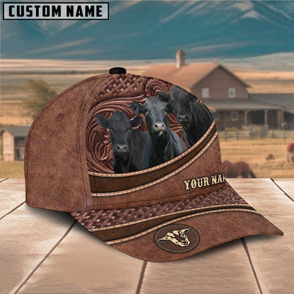 Novacare Black Angus Personalized Name Brown Carving Leather Pattern 3D Classic Cap