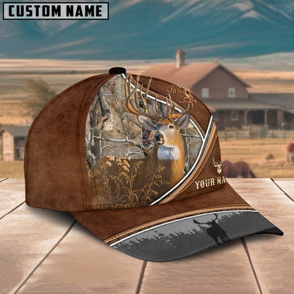 Novacare Deer Personalized Name Brown Carving Leather Pattern 3D Classic Cap