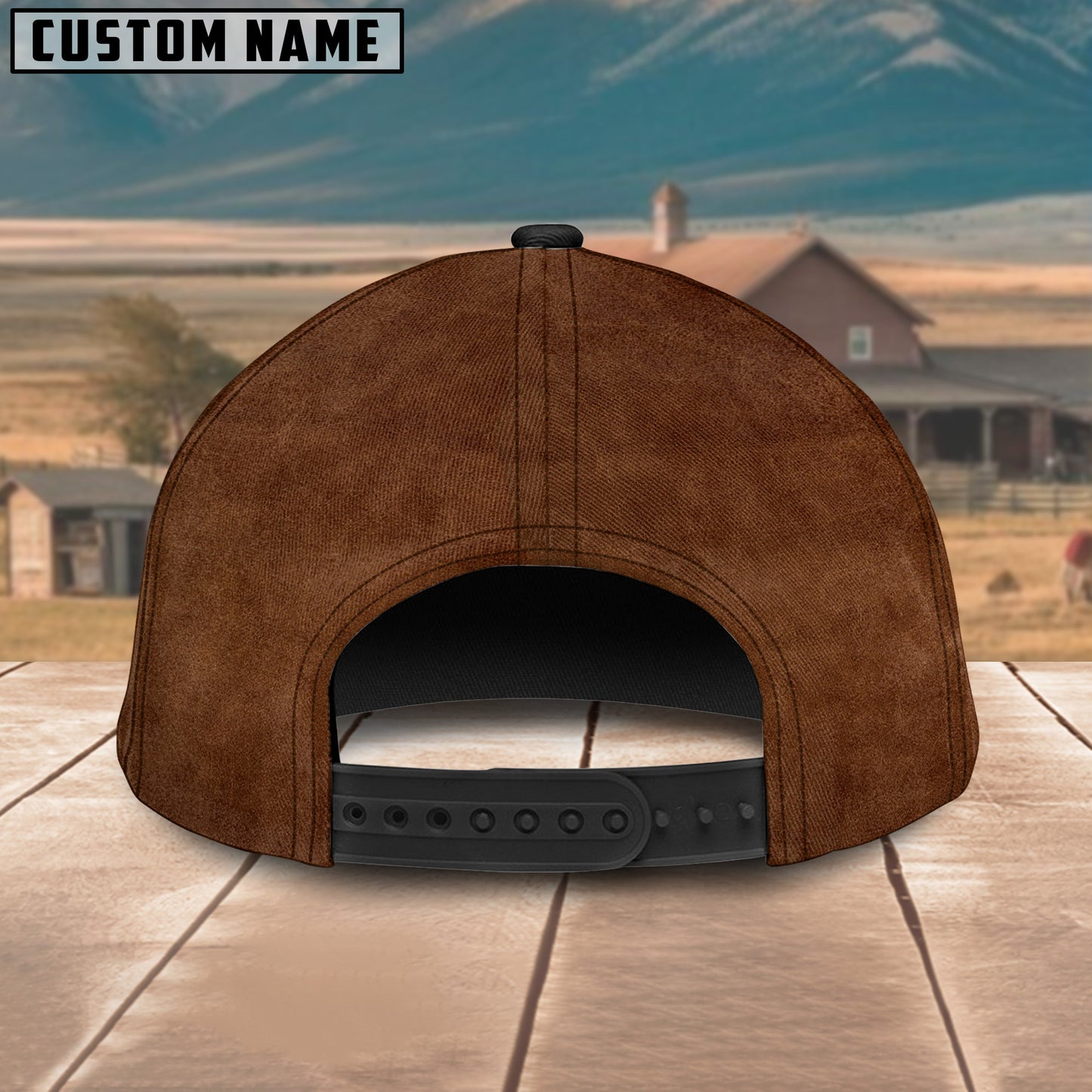 Novacare Hereford Personalized Farm Name Brown Carving Leather Pattern 3D Classic Cap