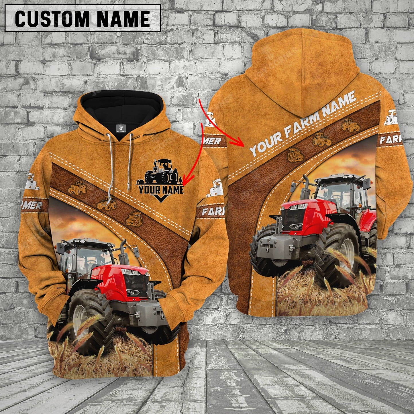 Novacare Personalized Name Farm Red Tractor Hoodie TT2